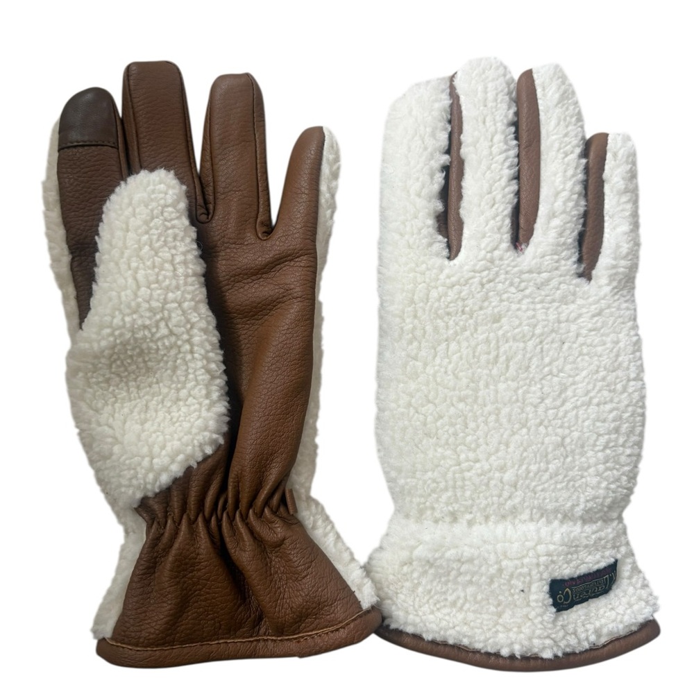 Polo Ralphs Lauren Fleece & Leather Insulated Touch Gloves White/Tan Size M - Picture 6 of 12